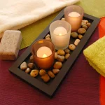 LUMABASE Pebble Candle Tray Set with 3 Frosted Glass Votive Holders and Smooth Pebbles - Black Wood thumbnail 3