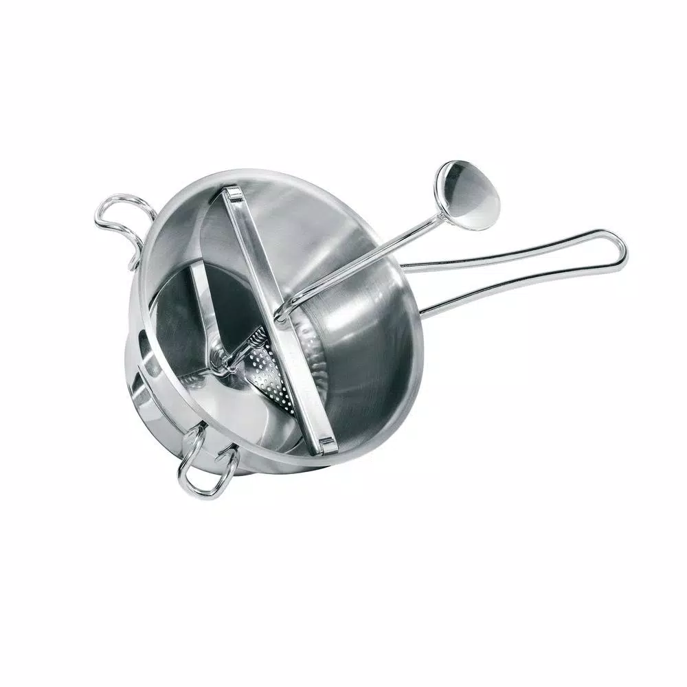 GEFU Stainless Steel Food Mill with 2 Interchangeable Discs and Scraper, 2 Qt.