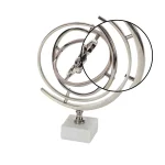 LITTON LANE 13 in. Modern Armillary Sphere Sculpture with Polished Silver Aluminum and Marble Base thumbnail 3