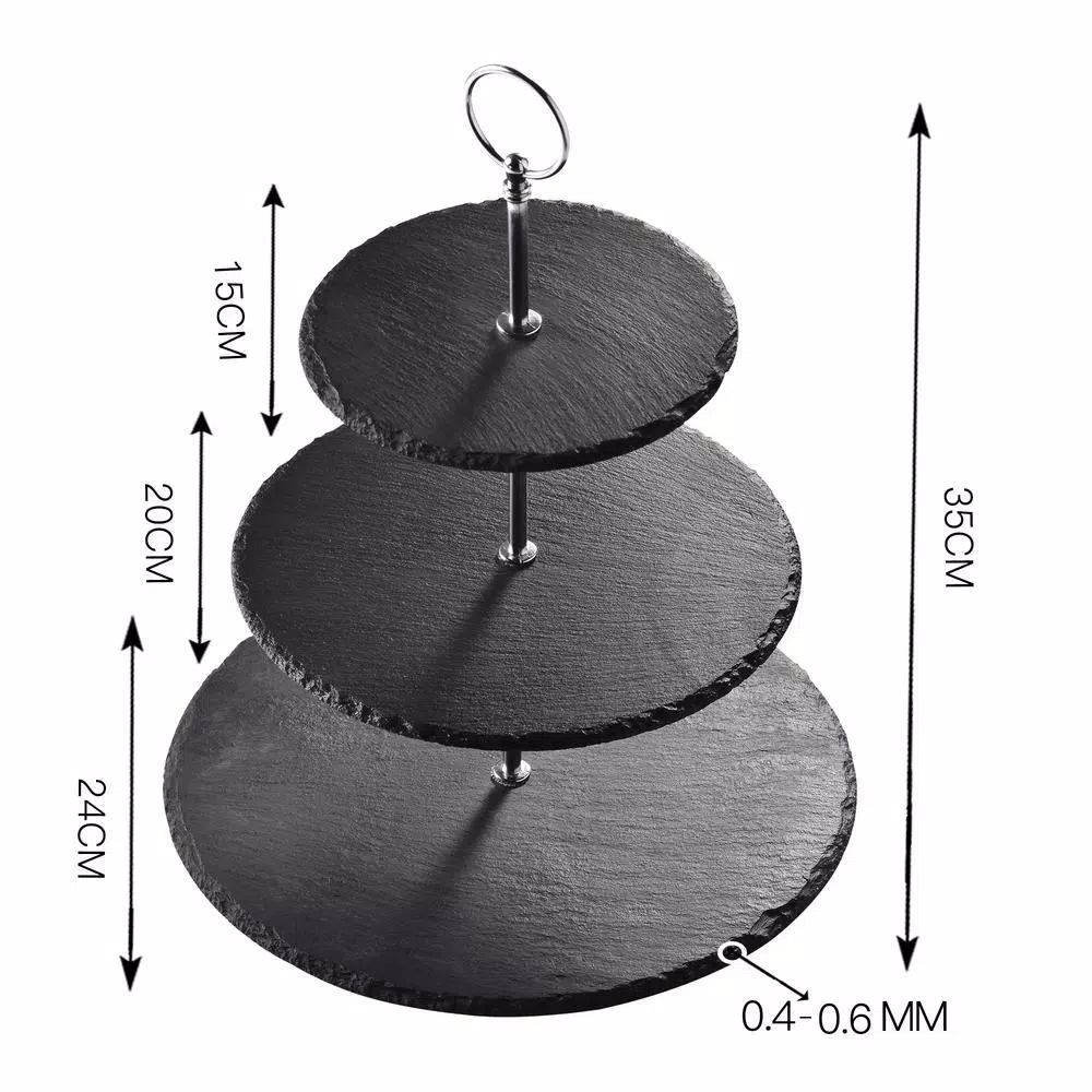 MALACASA 3-Tier Black Slate Round Cupcake Tower & Dessert Display Stand