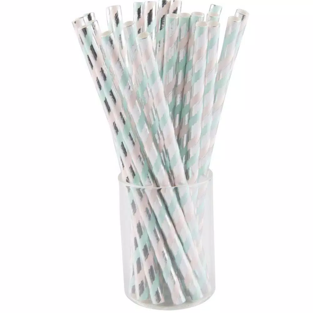 Sugar Plum Party 50-Piece Blue and Pink Assorted Disposable Paper Cocktail Straws