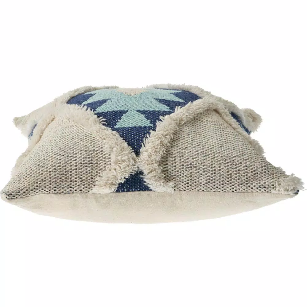 LR Home 20x20 Off White and Blue Tufted Geometric Throw Pillow - Southwestern Winter Paradise