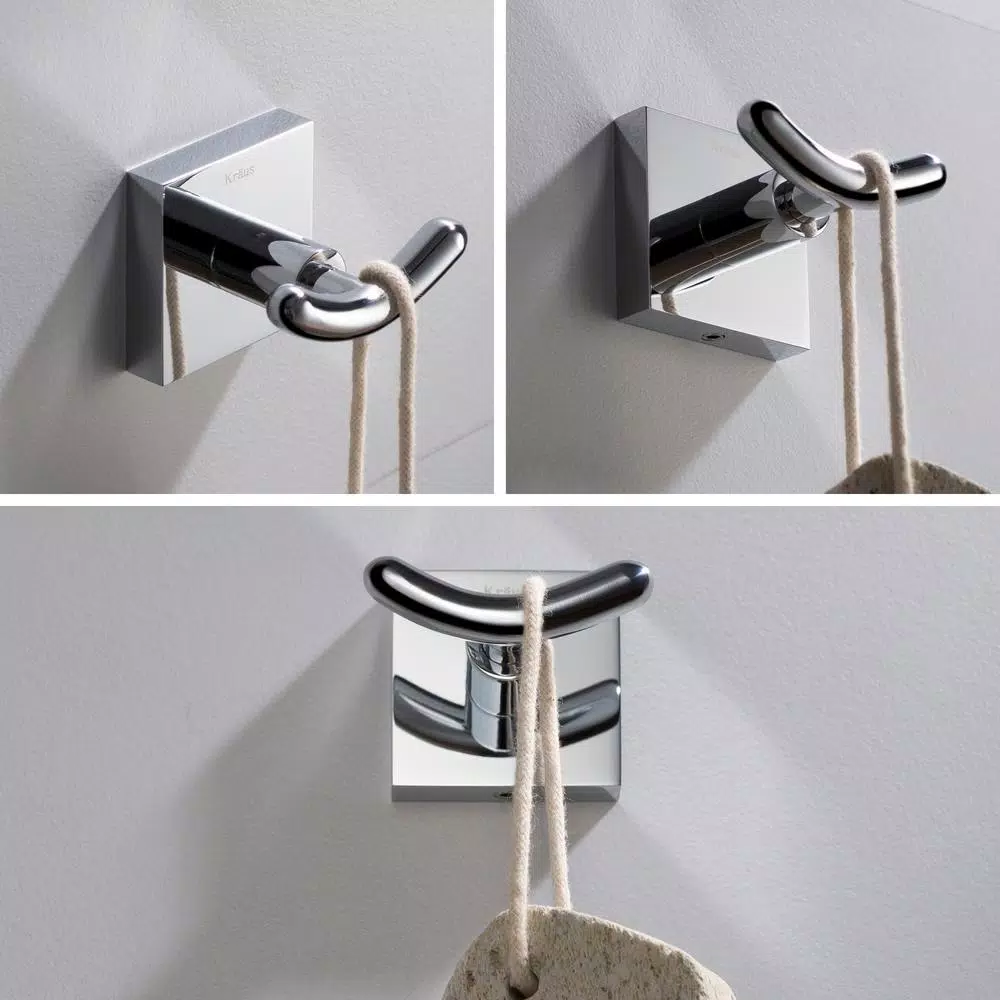 KRAUS Ventus Double Hook Bathroom Robe and Towel Hook in Chrome