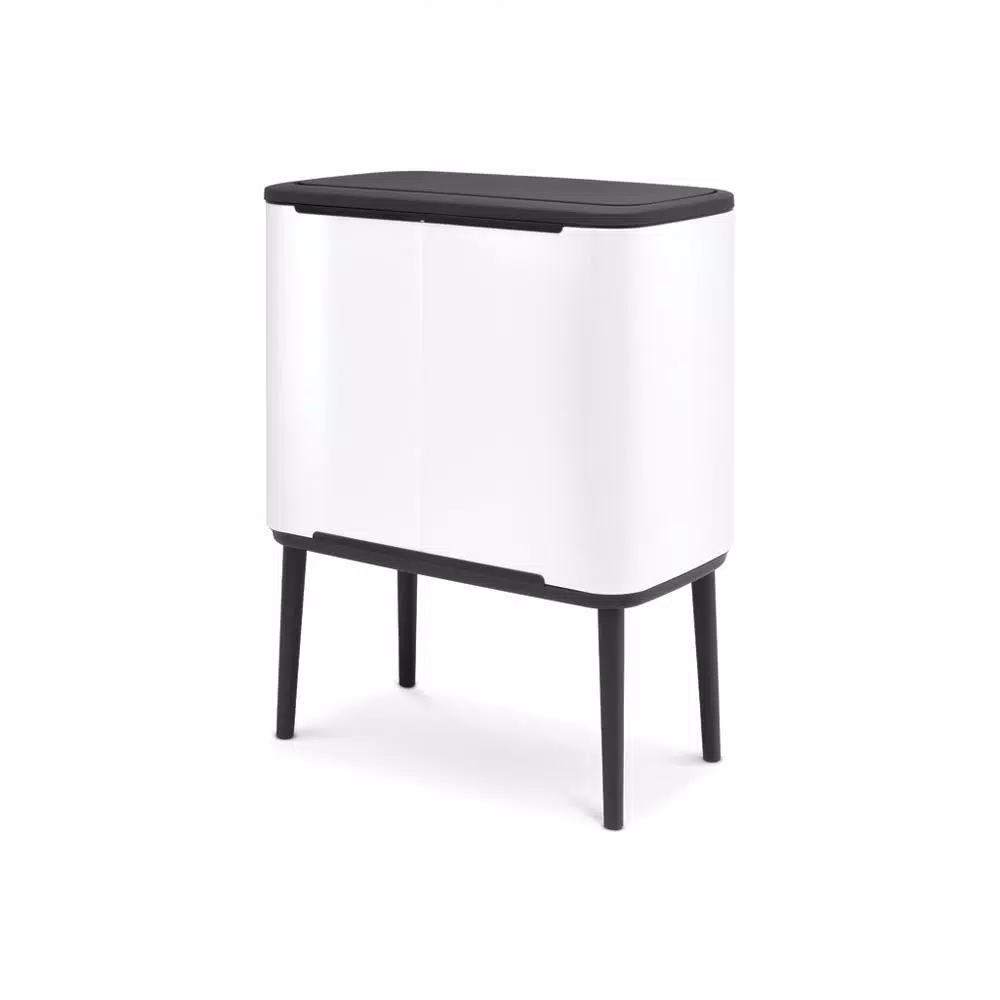 Brabantia Bo 9 Gallon Dual Compartment White Steel Rectangular Touch Bin with Removable Buckets