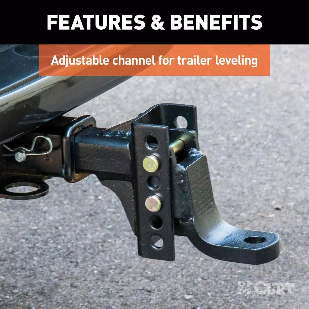 CURT Adjustable Channel Hitch Ball Mount, 2" Shank, 1" Ball Hole, 6,000 lbs Capacity