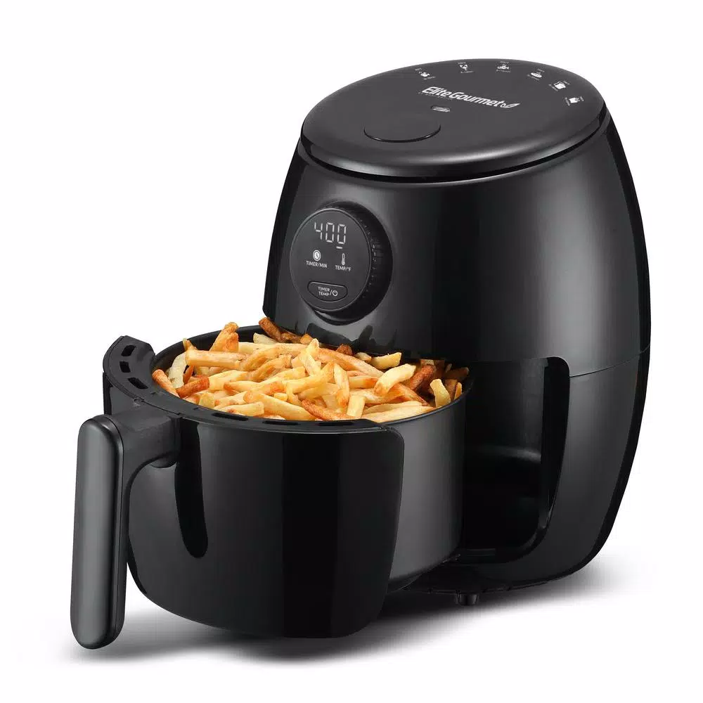 Maximatic Elite Gourmet 2 Qt. Digital Air Fryer, 1000W Compact Convection Fryer, Black