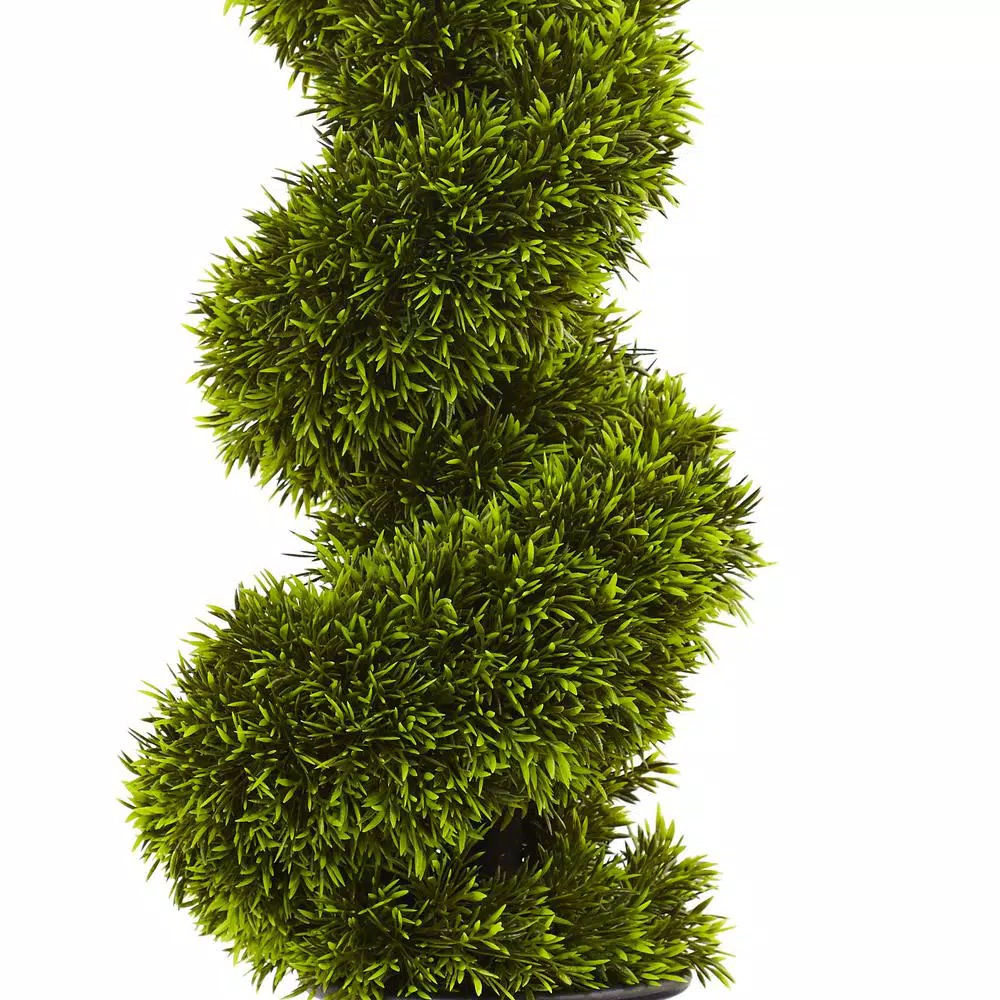 Nearly Natural 3 ft. Grass Spiral Topiary with Gray Deco Planter