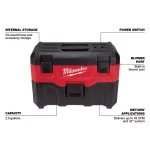 Milwaukee M18 18V Lithium-Ion 2 Gal. Cordless Wet/Dry Vacuum (Tool-Only) thumbnail 3
