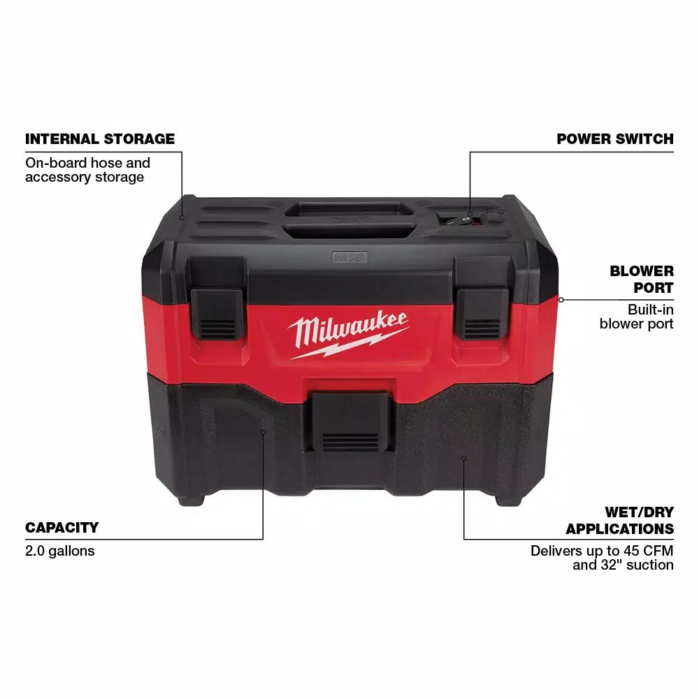 Milwaukee M18 18V Lithium-Ion 2 Gal. Cordless Wet/Dry Vacuum (Tool-Only)