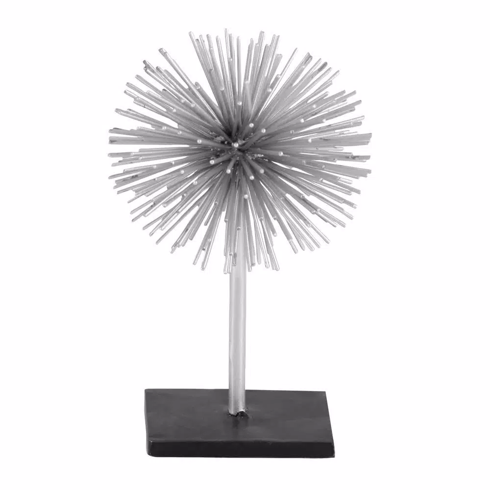 LITTON LANE Set of 3 Metal Starburst Sculptures with Stand - Silver and Black Iron Wire Decor