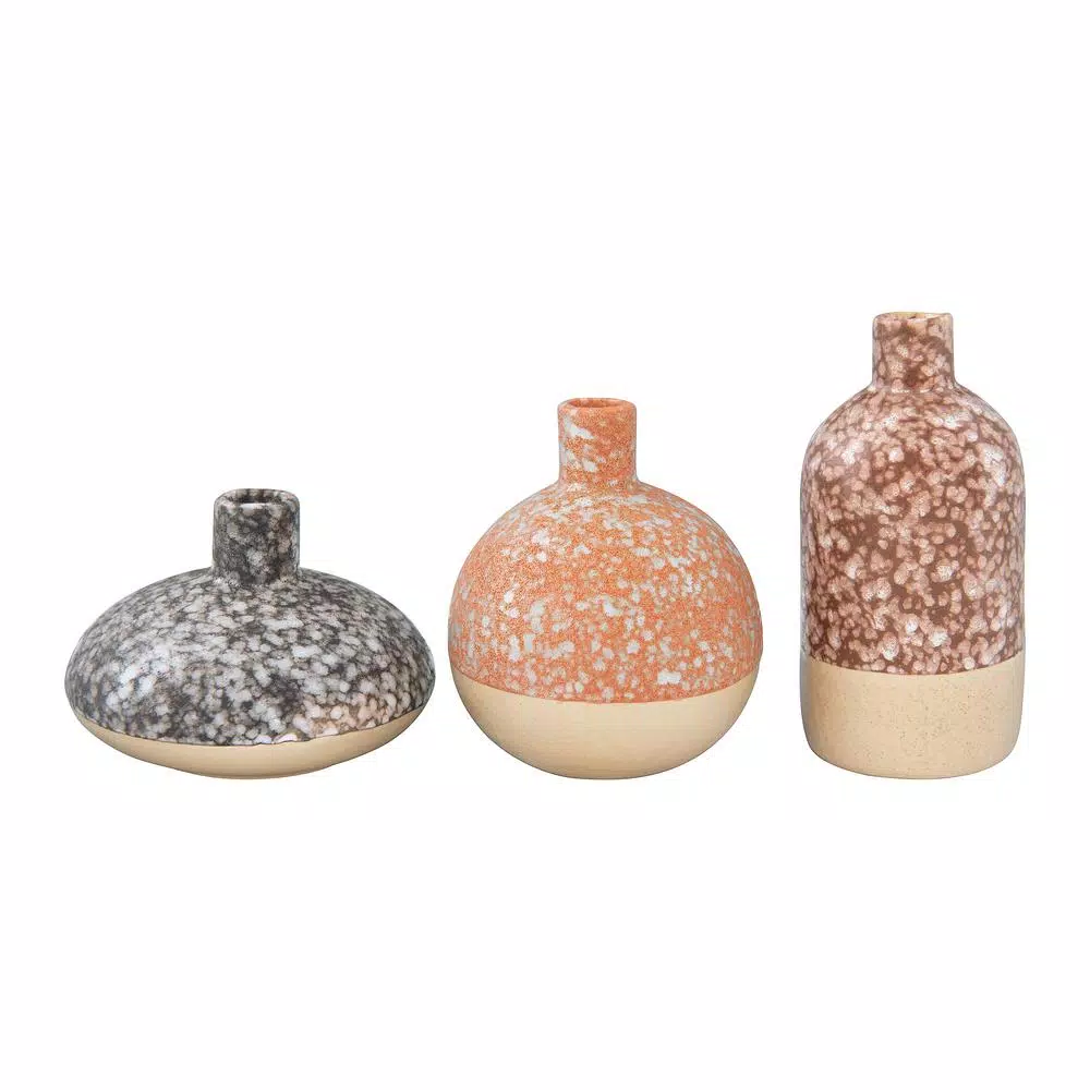 3R Studios Brown Stoneware Decorative Bud Vase Set, Set of 3 Ceramic Tabletop Vases