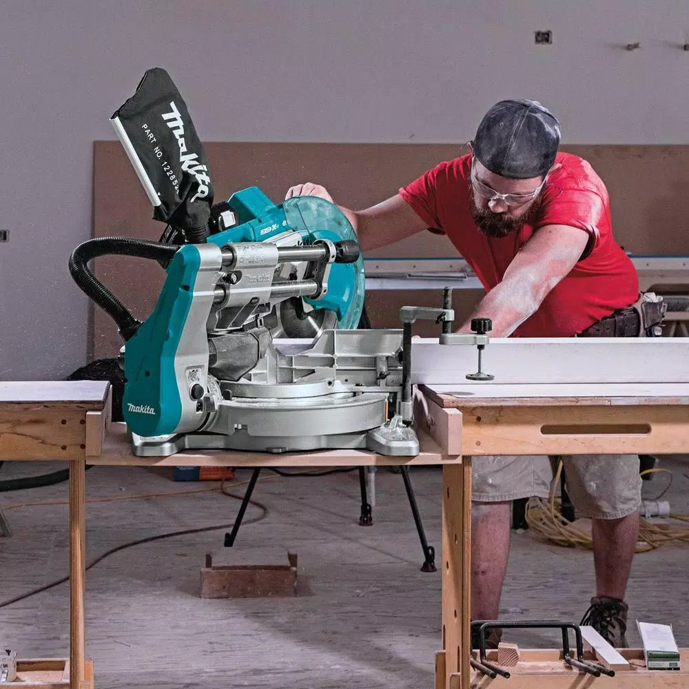 Makita 10 in. Dual-Bevel Sliding Compound Brushless Cordless Miter Saw with Folding Stand Kit