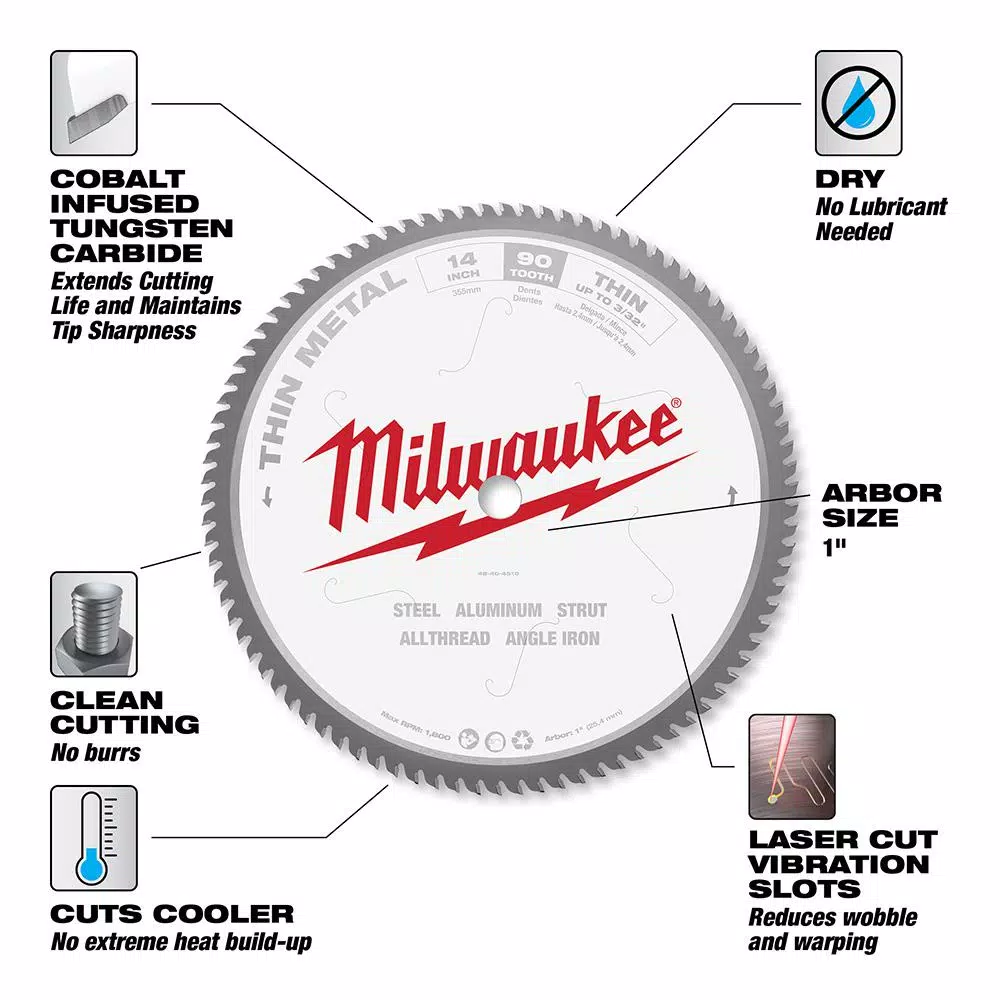 Milwaukee 14 in. 90T Carbide Teeth Thin Metal Cutting Circular Saw Blade