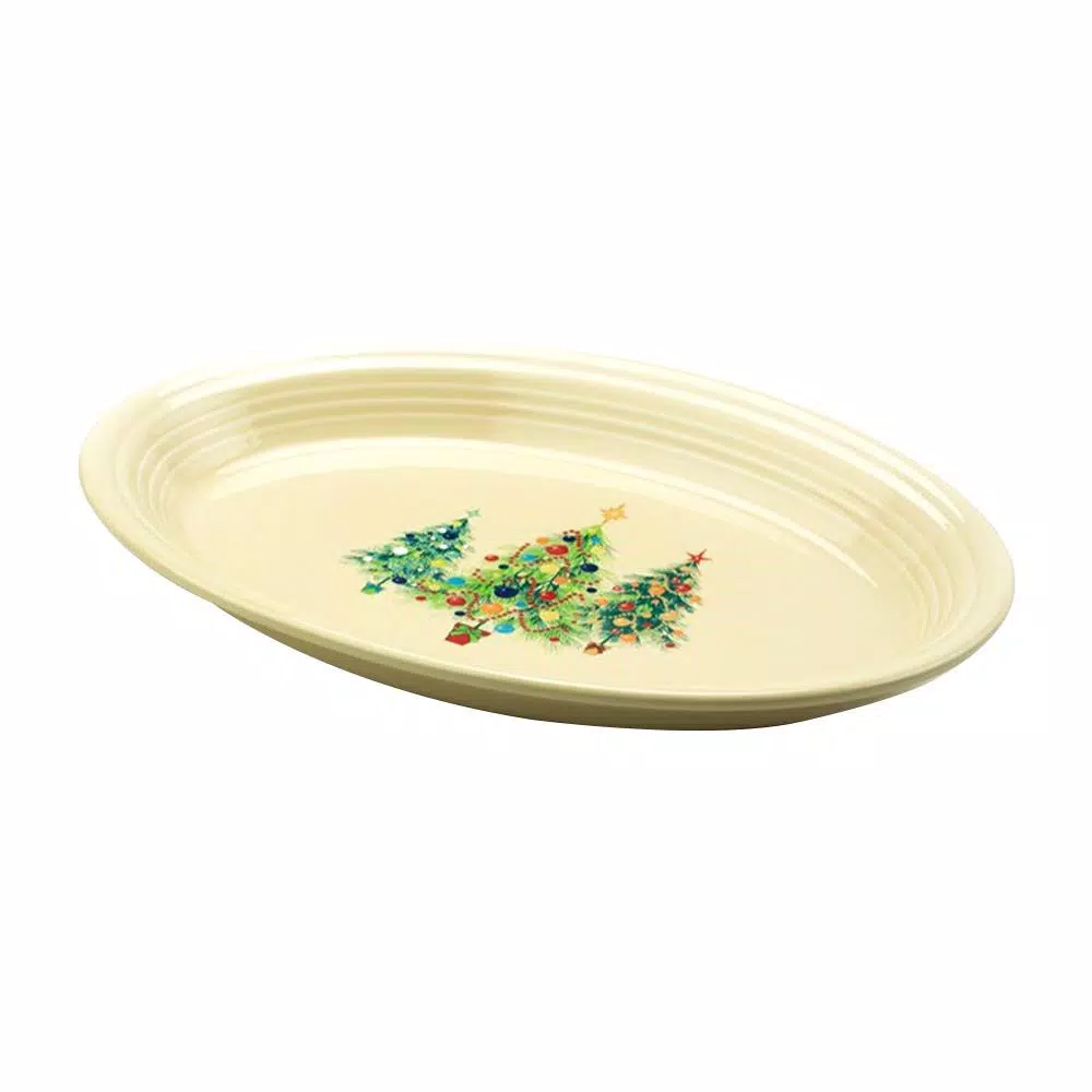 Fiesta Ivory Ceramic Trio of Christmas Trees Small Oval Serving Platter