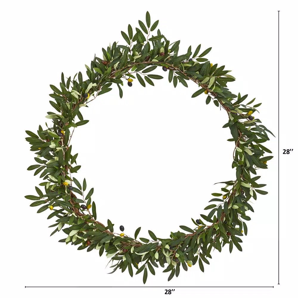 Nearly Natural 28 in. Artificial Olive Wreath with Lifelike Berries