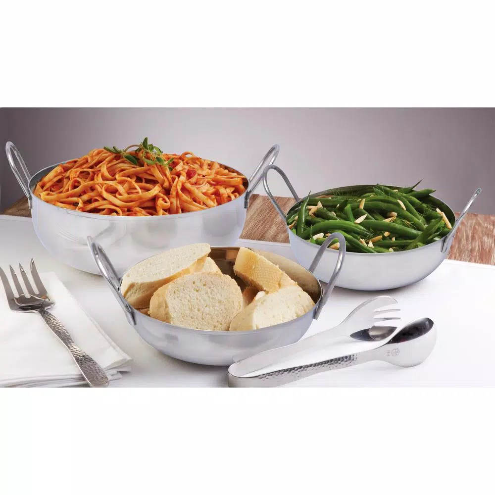 Unbranded 3-Piece Stainless Steel Balti Pan Set, 3 Sizes (3.25 Qt., 1.25 Qt., 0.50 Qt.)
