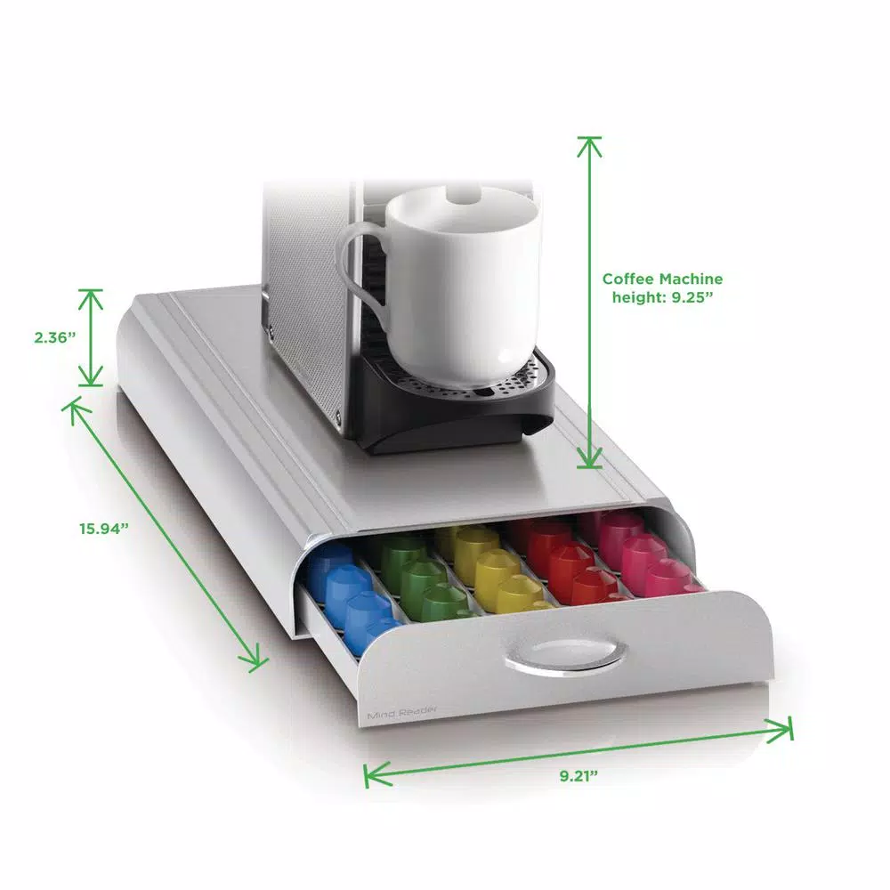 Mind Reader Anchor Nespresso Capsule Storage Drawer, Silver 50-Capacity Espresso Pod Organizer