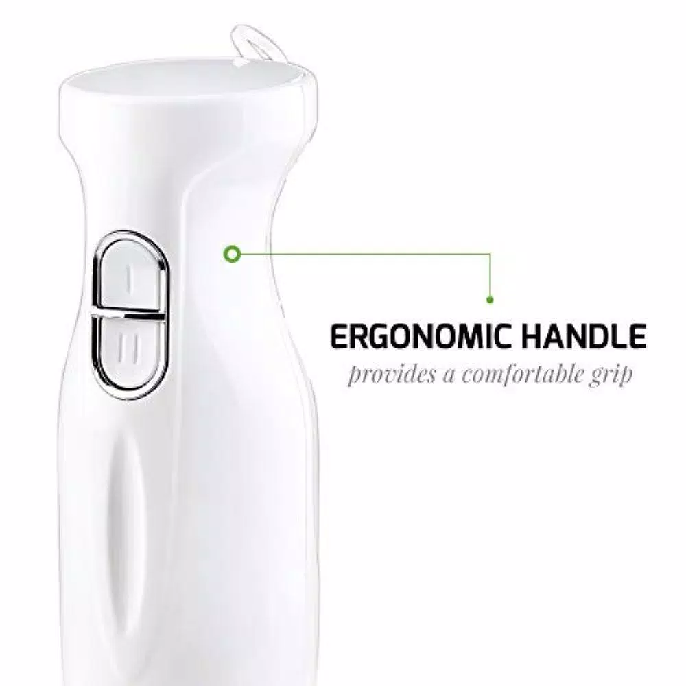 Ovente HS560 300W Immersion Hand Blender, 2-Speed Stainless Steel Stick Mixer, White