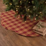 VHC Brands 55 in. Burgundy Check Red Primitive Christmas Tree Skirt with Scalloped Edge thumbnail 4