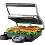 Ovente GP1000BR 1500W Brushed Nickel Non-Stick 4-Slice Panini Press & Gourmet Sandwich Maker thumbnail 1