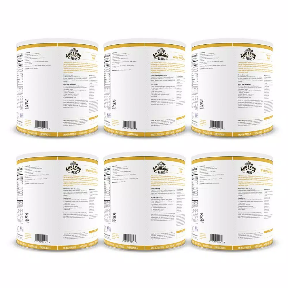 Augason Farms Freeze Dried Meat Variety 6-Pack Bundle - Beef and Chicken