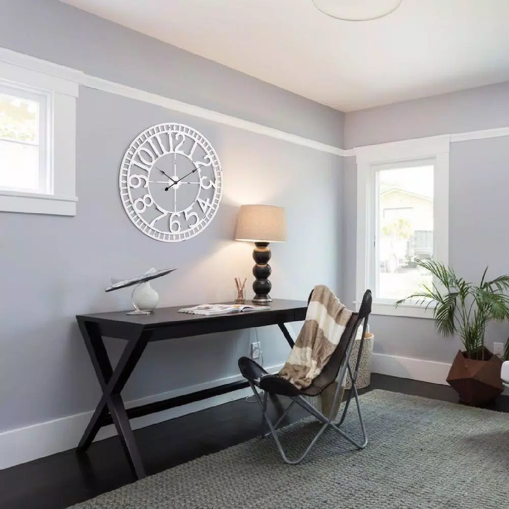Utopia Alley Manhattan Industrial 32" Oversized Wall Clock, White Distressed Metal, Analog Quartz Movement