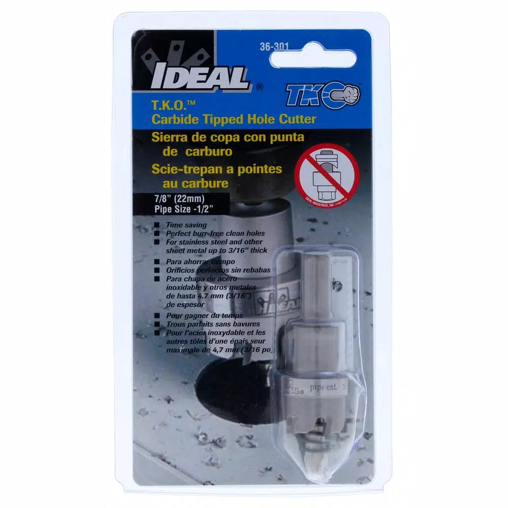 Ideal TKO 1-1/8 in. Carbide-Tipped Hole Cutter for Sheet Metal and Stainless Steel