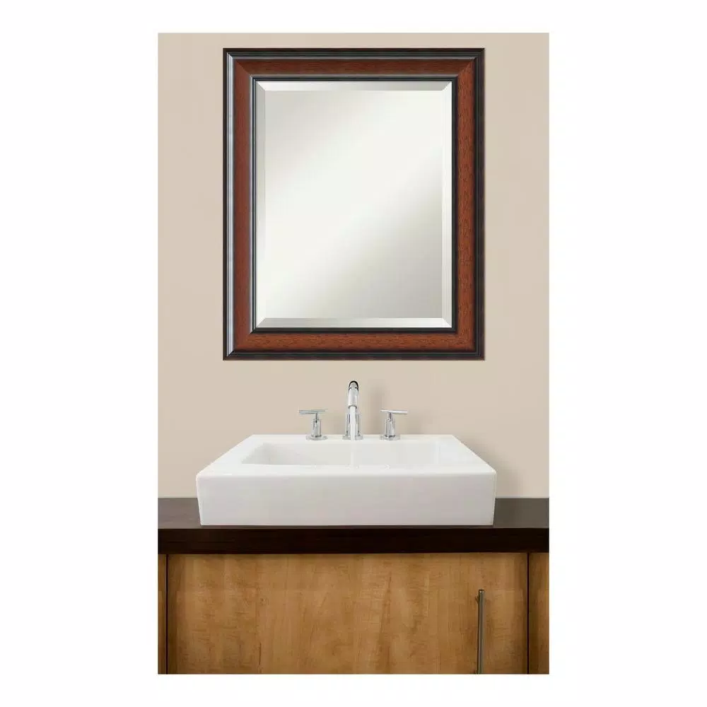 Amanti Art Cyprus 20.75 in. W x 24.75 in. H Rectangular Beveled Edge Wood Framed Bathroom Vanity Mirror, Walnut