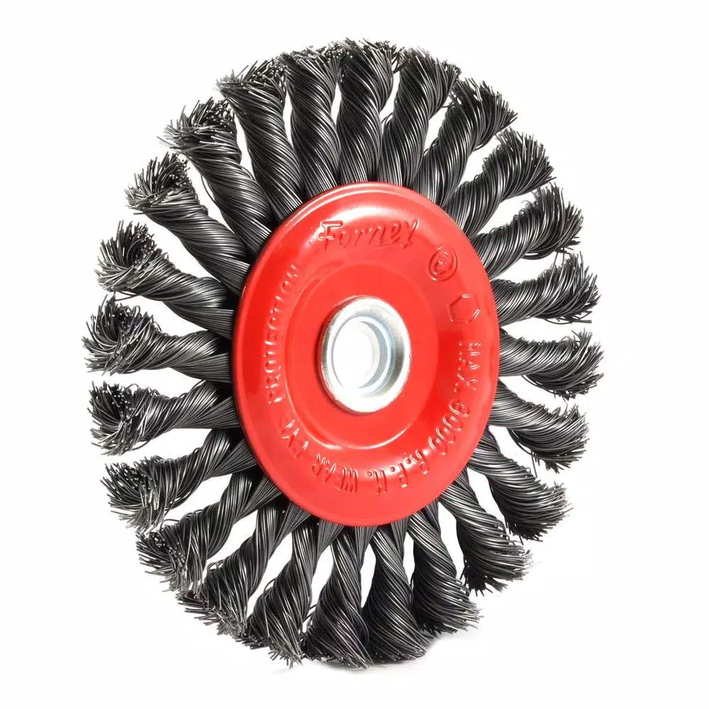 Forney 6 in. Twist Knot Crimped Steel Wire Wheel Brush, 1/2 in. and 5/8 in. Arbor