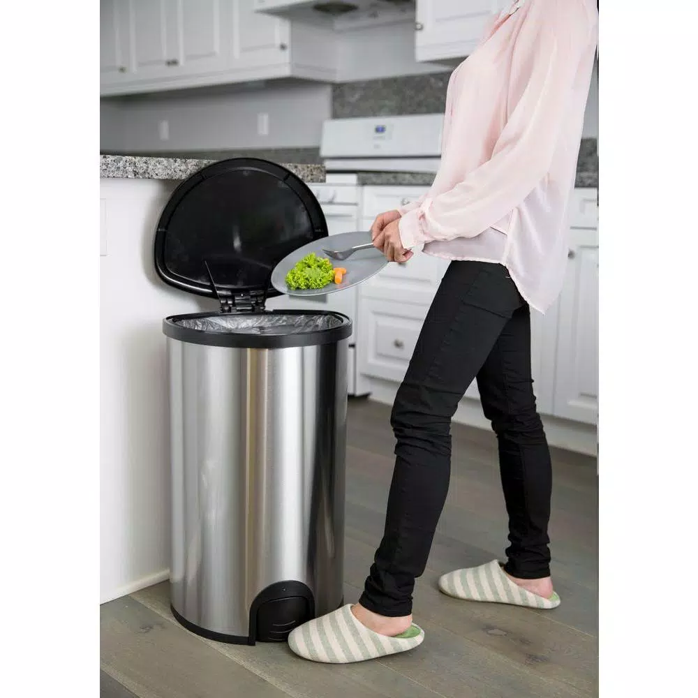 HDX 13.2 Gallon Stainless Steel Toe Tap Sensor Trash Can, Hands-Free Automatic Lid