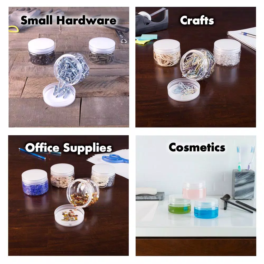 Stalwart 4 oz. Clear Plastic Jars with Foam Liner, Round Storage Containers (6-Pack)