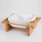 Creative Home Grand Buffet 9 in. Square Stoneware Casserole Dish with Bamboo Cradle thumbnail 3