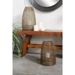 LITTON LANE Large Round Bronze Mesh Metal Lantern Candle Holder with Suspended Glass Hurricane thumbnail 1
