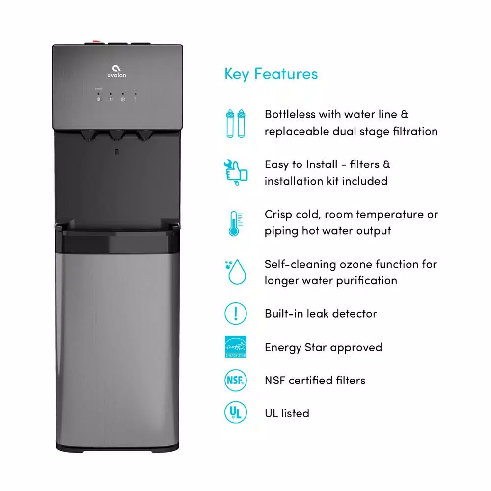 Avalon A5BLK Self-Cleaning Bottleless Water Cooler Dispenser, Black Stainless Steel