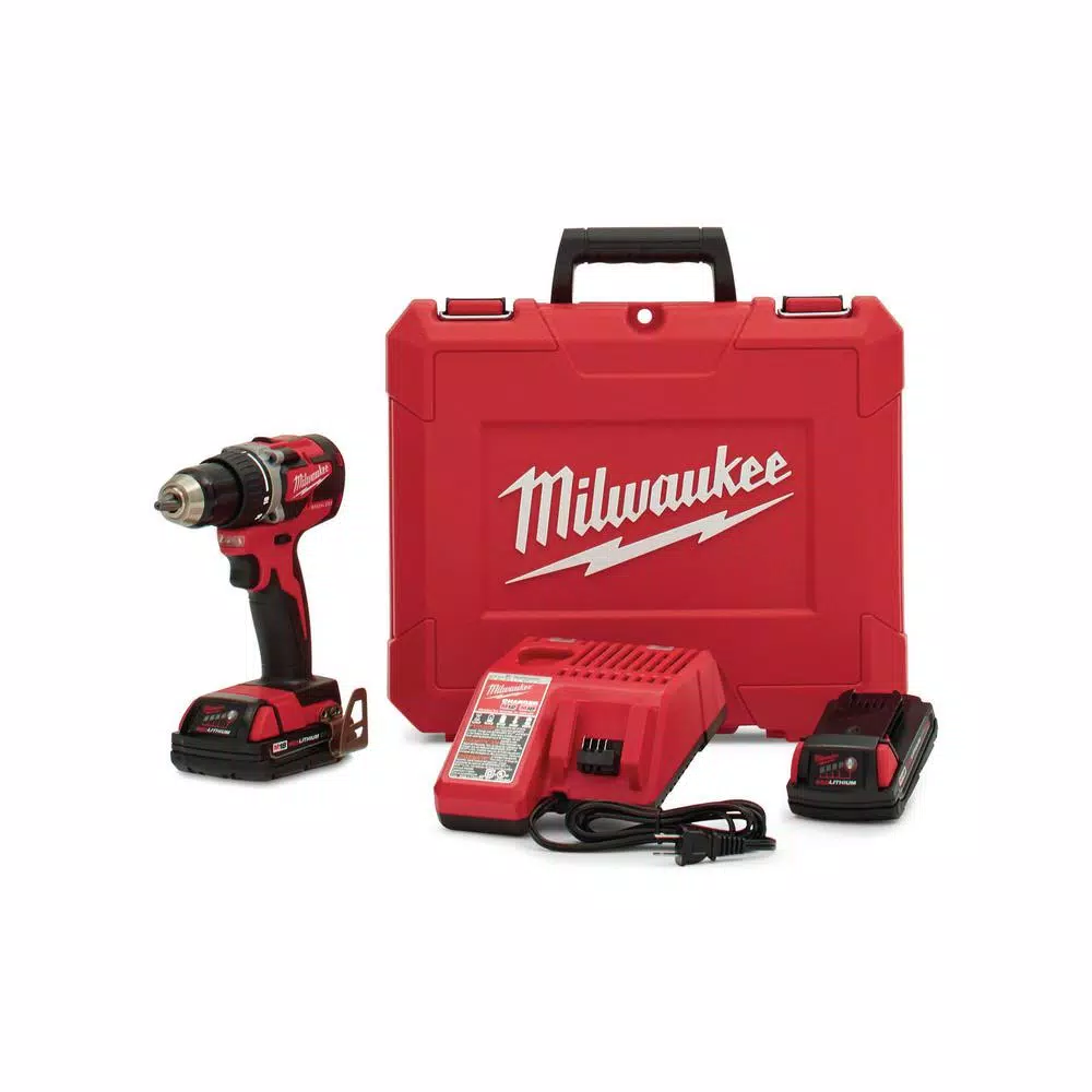 Milwaukee M18 1/2 in. Compact Brushless Cordless Drill/Driver Kit with (2) 2.0 Ah Batteries, Charger and Case