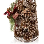 Alpine Corporation 20 in. Rustic Pinecone Christmas Tree Decor with Holly and Plaid Bow thumbnail 7