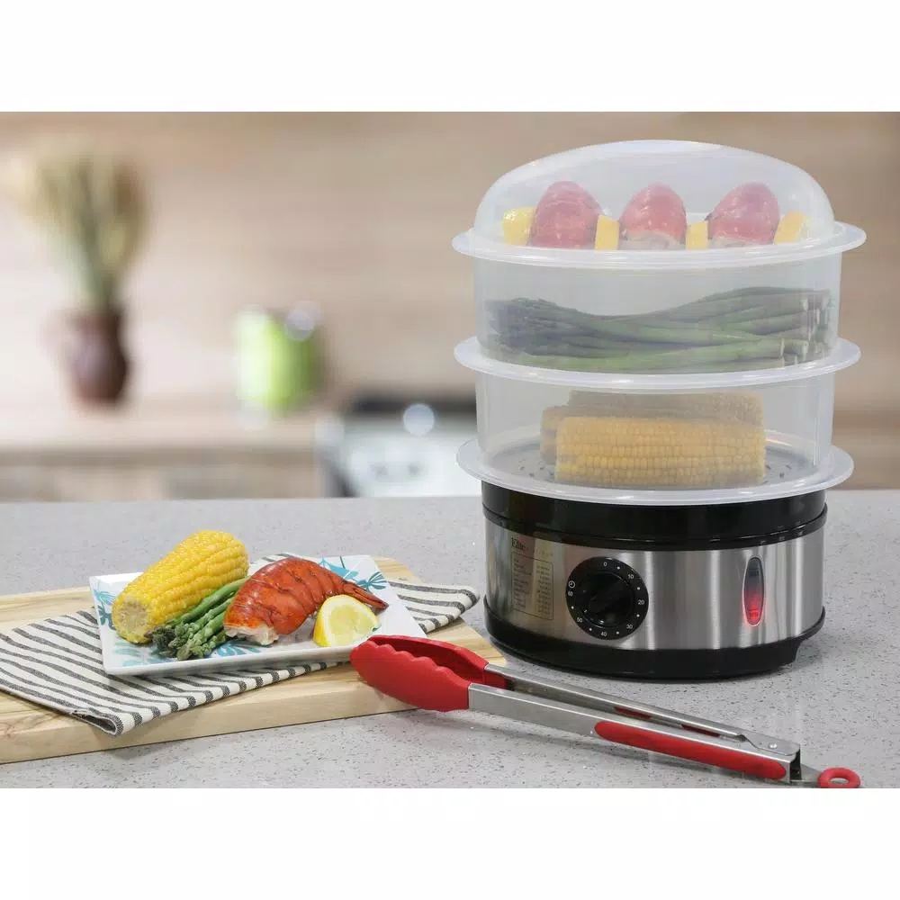 Elite Platinum EST-2301 3-Tier Stainless Steel Food Steamer, 8.5 Qt.