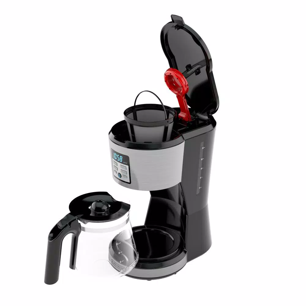 BLACK+DECKER 12-Cup Silver Accents Programmable Drip Coffee Maker with Vortex Technology