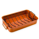 Ovente 5.5 Qt. Non-Stick Roasting Pan with Carving Set and V-Shaped Rack, Copper thumbnail 5