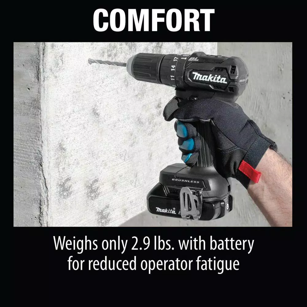 Makita 18V LXT Sub-Compact Brushless 1/2 in. Hammer Driver-Drill Kit with 2x 2.0Ah Batteries and Charger