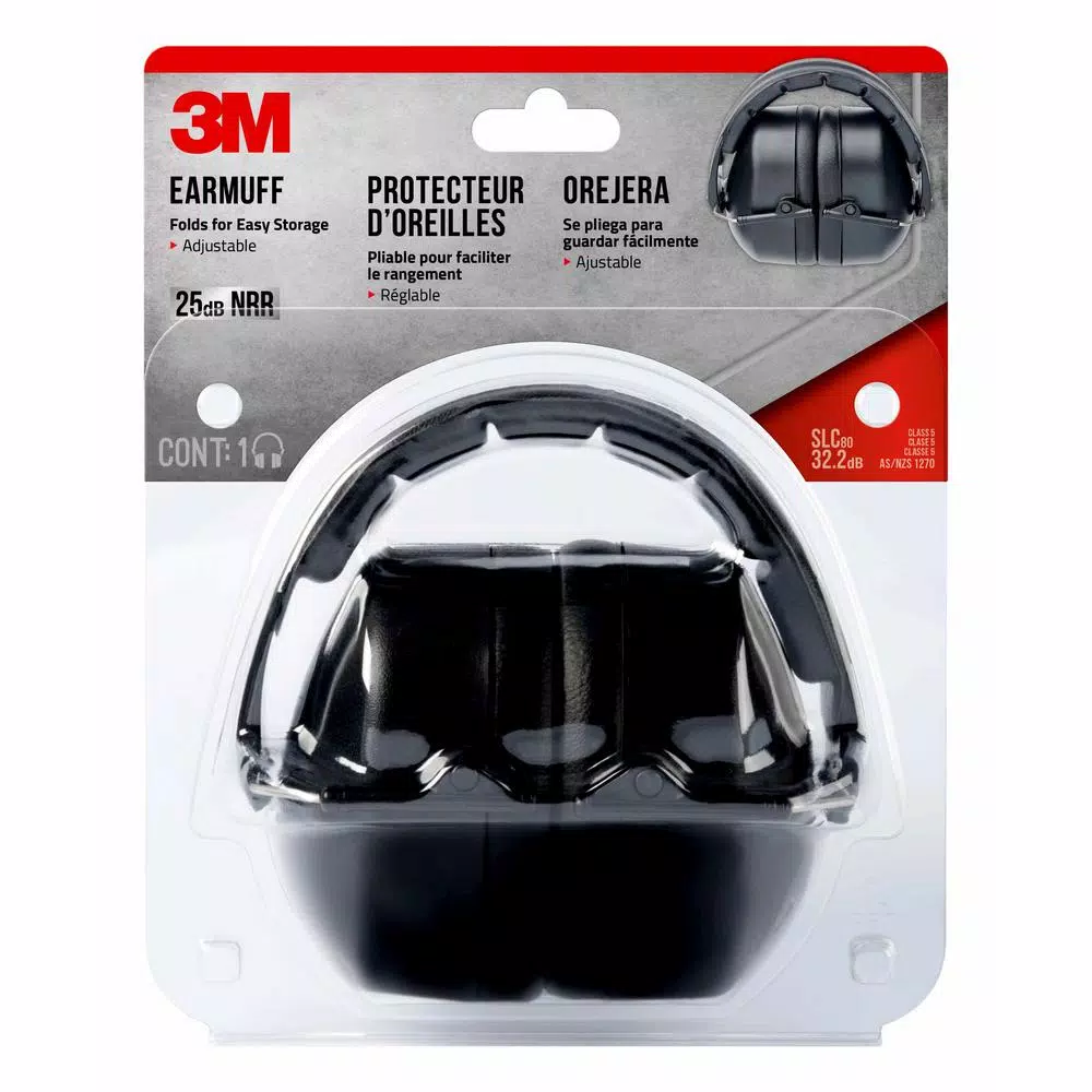 3M Black Folding Earmuffs - Passive Hearing Protection with 25 dB NRR