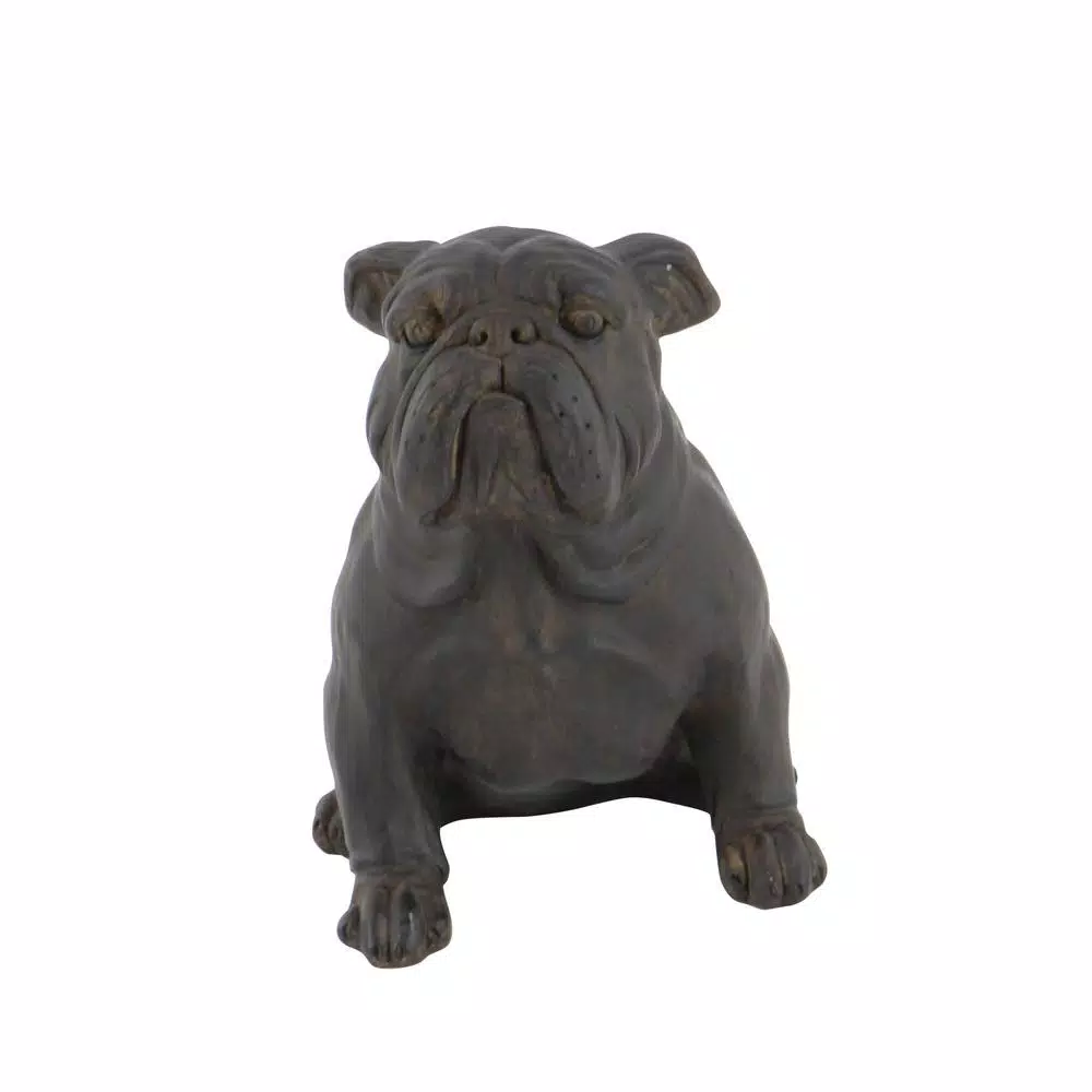 LITTON LANE Polystone Sitting Bulldog Sculpture - Rustic Bronze Dog Statuary