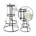 LITTON LANE Set of 2 Industrial Iron Mug Racks - Bell-Shaped Metal Stand with Hooks thumbnail 2