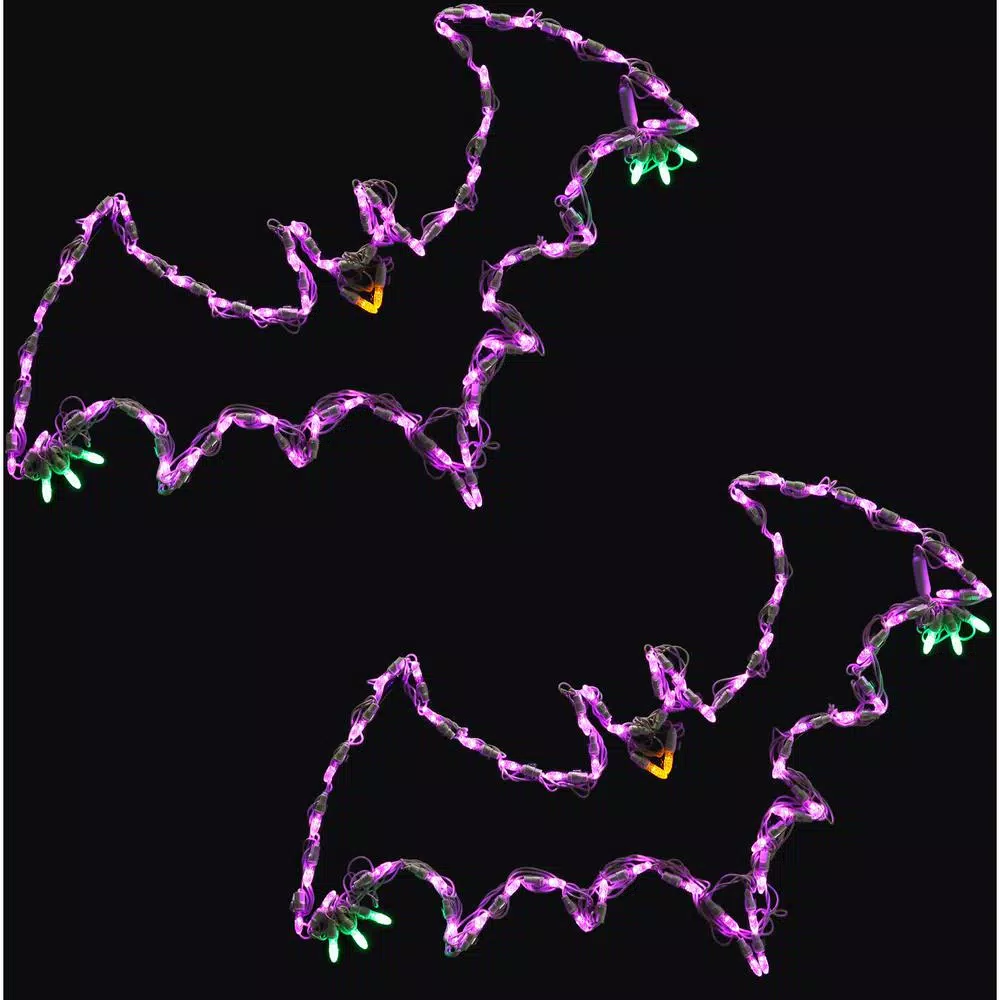 Haunted Hill Farm Flying Bats LED Halloween Window Lights, Set of 2