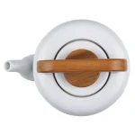 BonJour Wayfarer 4-Cup Matte White Ceramic Teapot with Stainless Steel Infuser and Teak Wood Accents thumbnail 4
