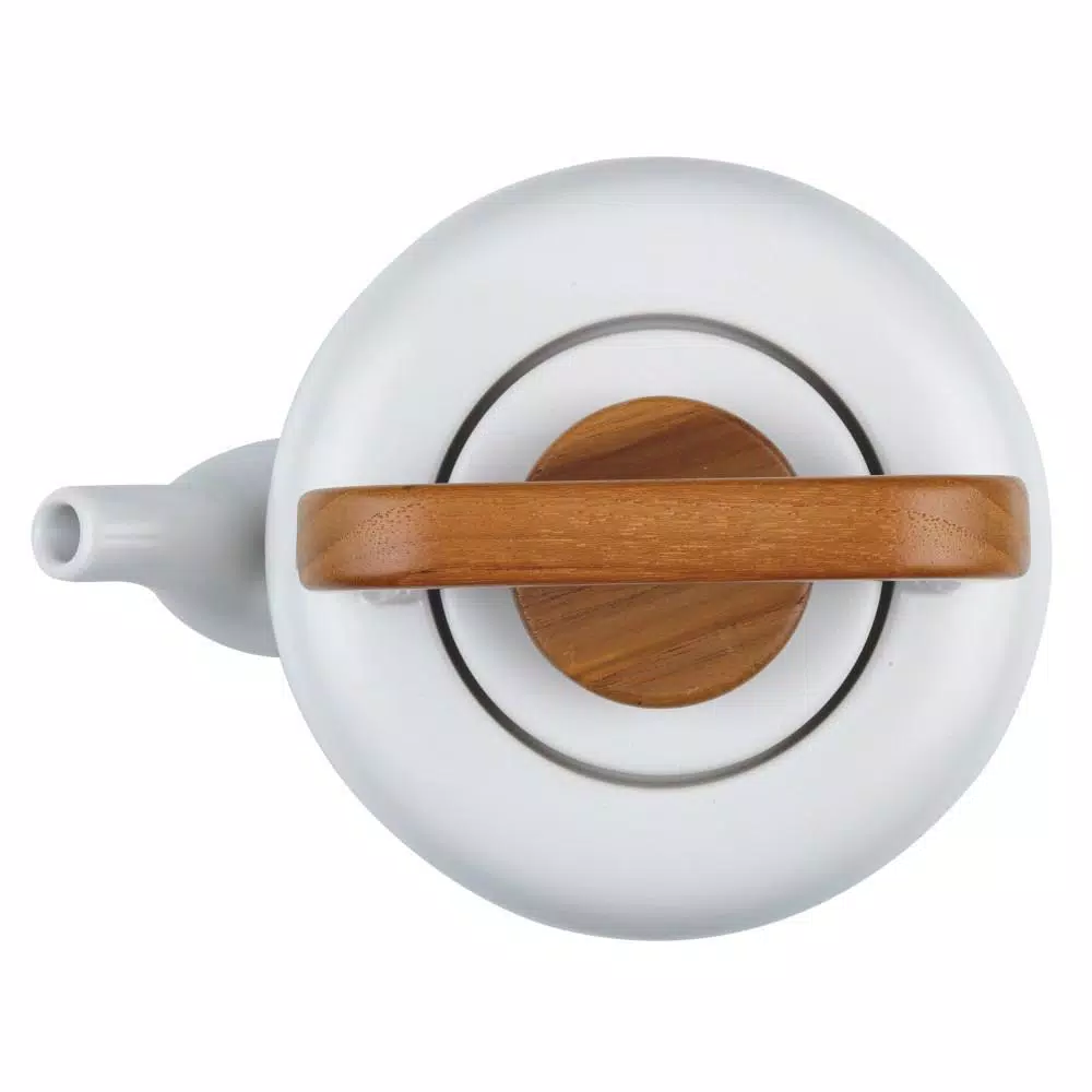 BonJour Wayfarer 4-Cup Matte White Ceramic Teapot with Stainless Steel Infuser and Teak Wood Accents