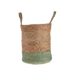 LR Home Wise Braided Natural Jute Decorative Basket with Handles, Green/Beige thumbnail 4
