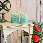 LUMABASE Faith Hope Love Teal Glass LED Battery Operated Candles - Set of 2 thumbnail 3