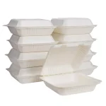 Unbranded 8 in. White Sugarcane Clamshell Containers, Compostable & Eco-Friendly (300 Pack) thumbnail 1