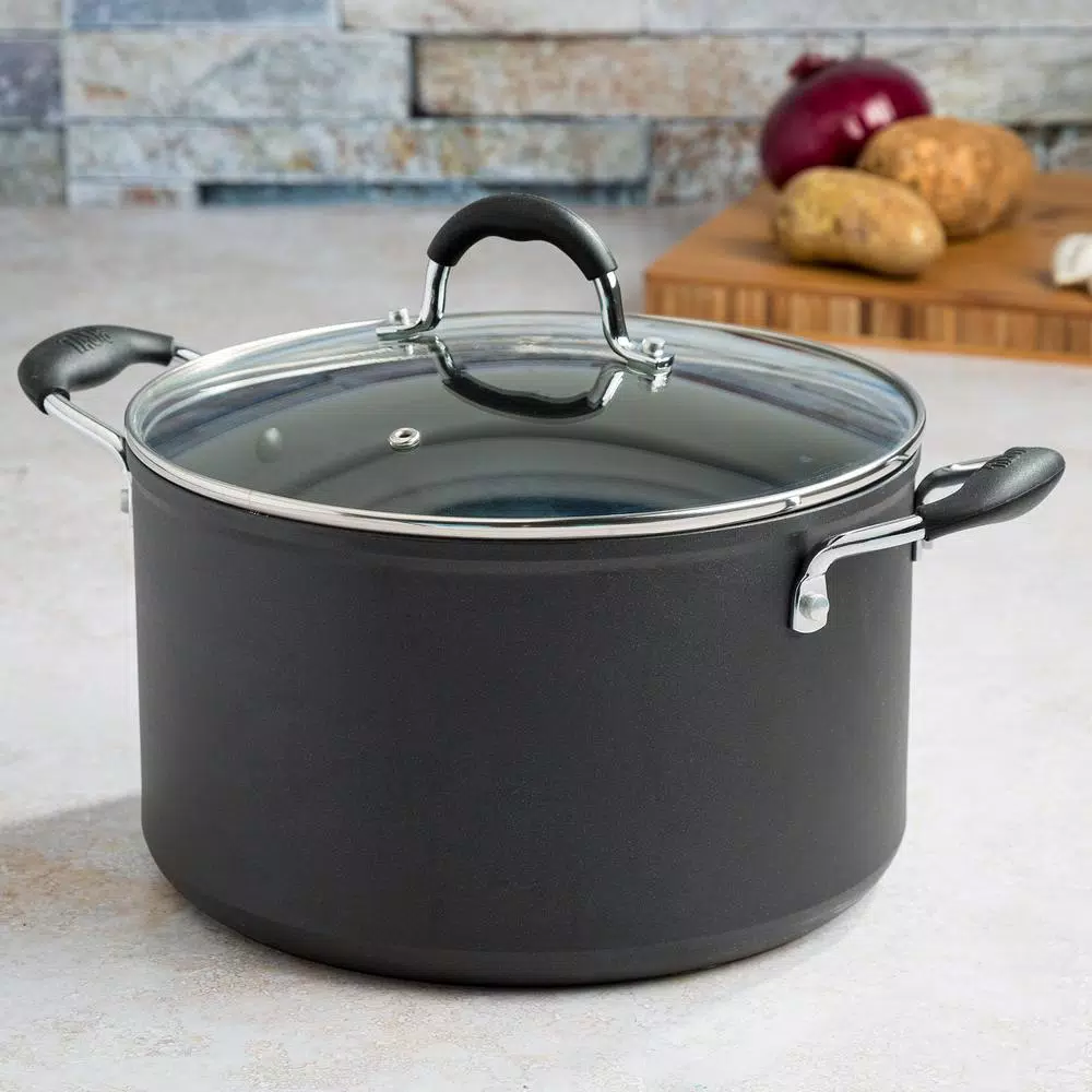 Ecolution Symphony 8 qt. Aluminum Nonstick Stock Pot with Glass Lid, Slate